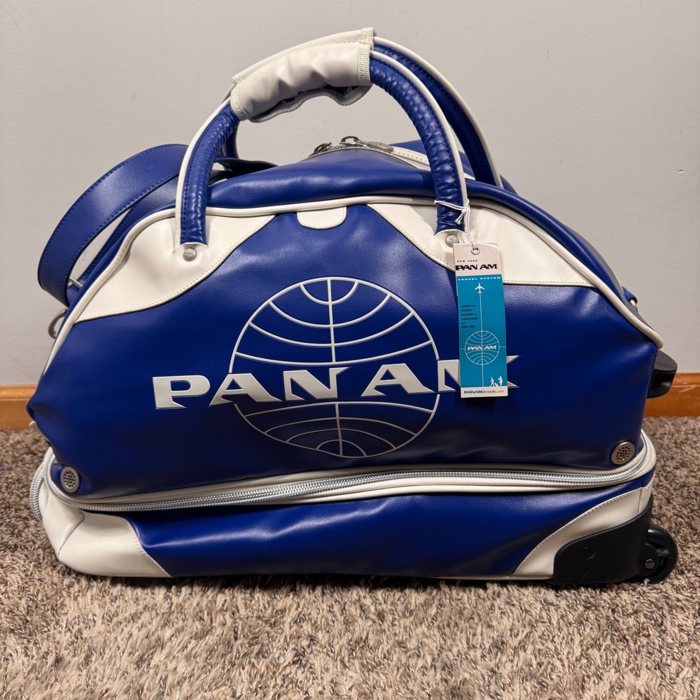 Pan Am Orion Blue Rolling Duffel Bag Travel System Luggage Cabin Bag Retro FLAW